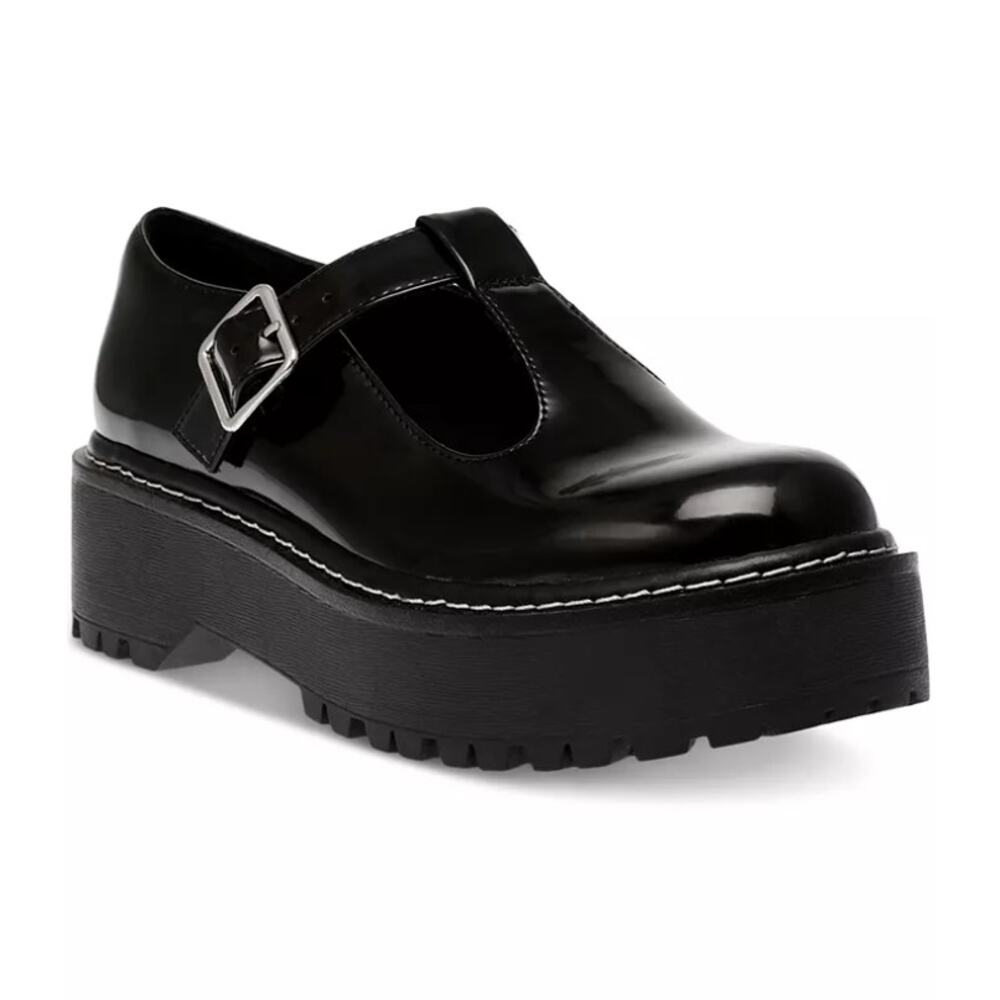 NEW Wild Pair Women's Amalie T-Strap Mary Jane Lug Sole Loafers Size 10M Black‎